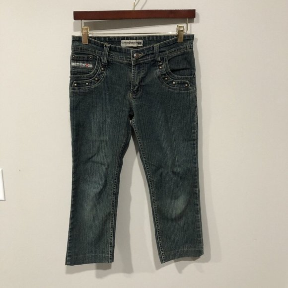 Diesel Industry Womens Jeans Cropped Size 30 28x21 Studded Embroidered - Picture 2 of 12